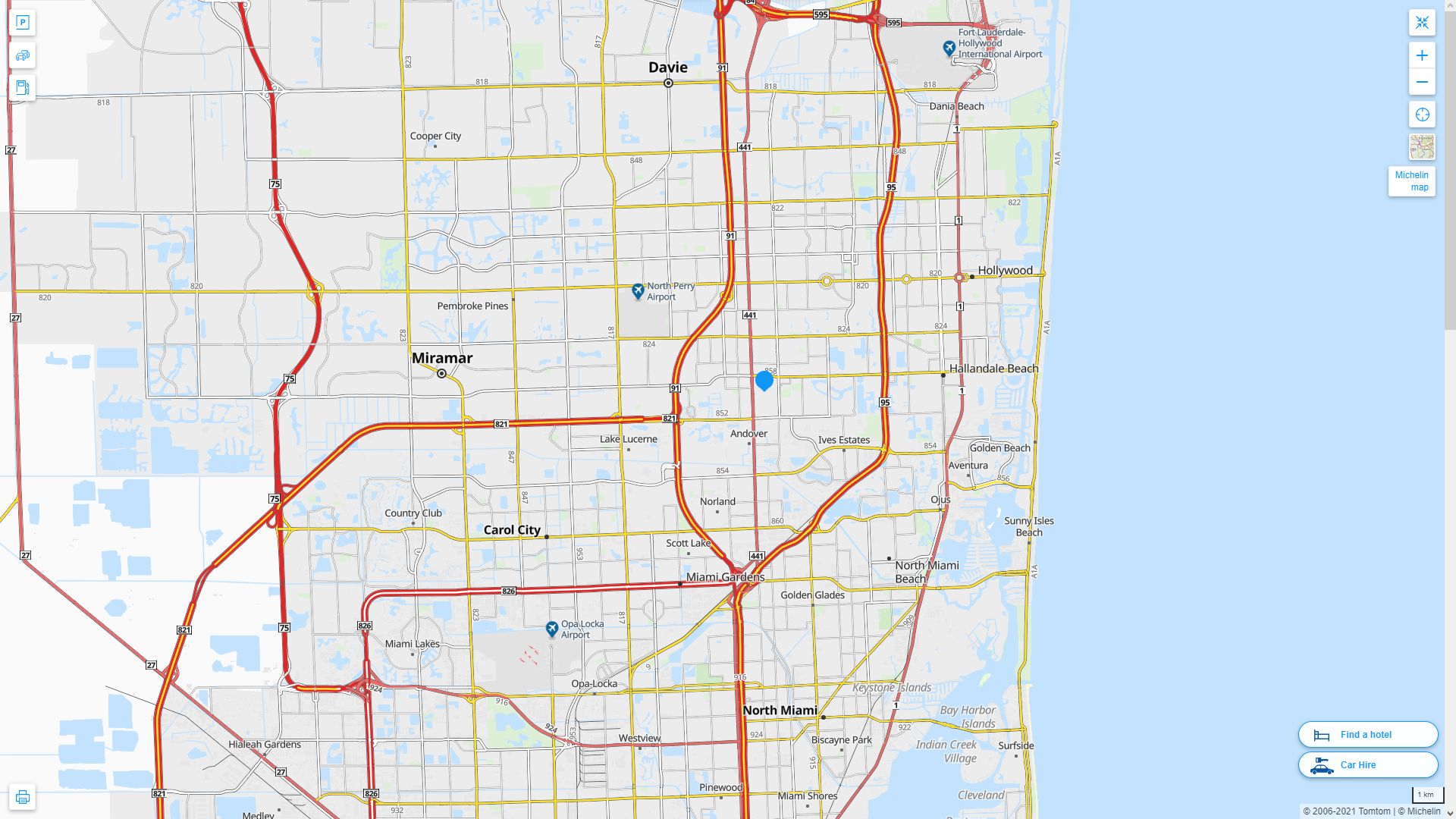 Miami Gardens Florida Highway and Road Map
